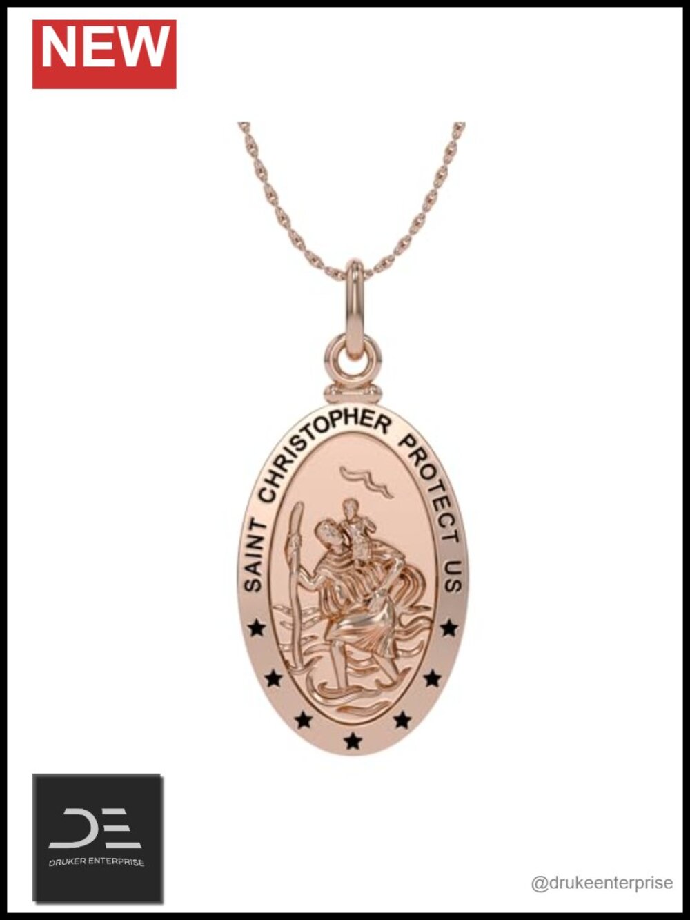 AFFY Saint Christopher Protect Us Pendant Necklace for Women 14K Rose Gold